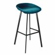 Tabouret de bar Kick Finn Haut - Velour - Bleu